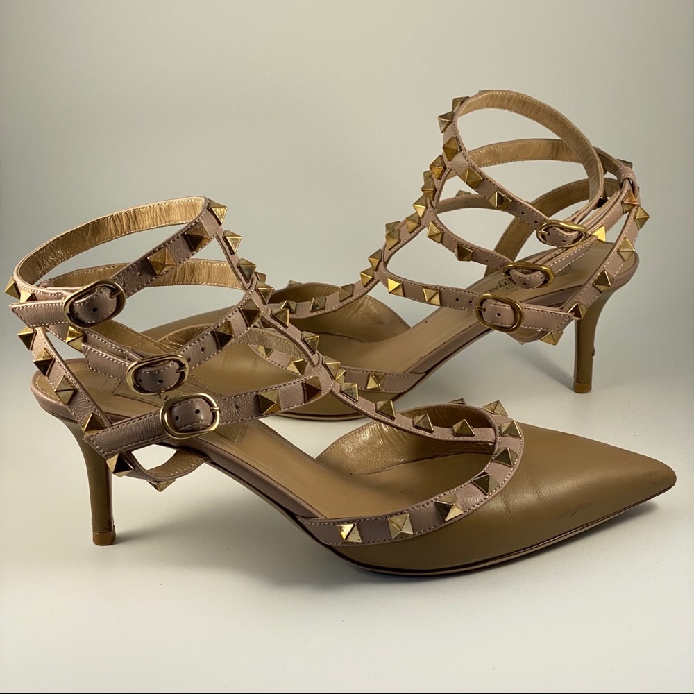 Valentino Rockstud T-Strap Pointed Toe Pump 70mm